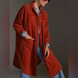 ANTROPOLOGIE PILCRO CORDUROY DUSTER BUTTON FRONT SHACKET WOMENS Sz SMALL NEW